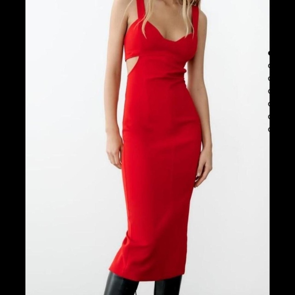 Zara red midi cut out dress
